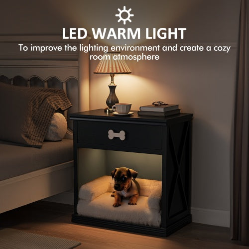 Vintage Small Bedside Table Pet Bed With LED Lights