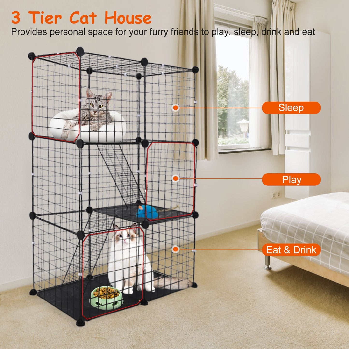3 Tier Cat Playpen Cage Metal Indoor Cat House